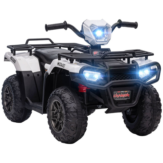 12V Kids ATV Quad, 4 Wheeler Battery Powered Electric Vehicle with Music MP3, Headlights, High Low Speed, Treaded Tires, for Boys and Girls Ages 37-60 Months, White - Gallery Canada