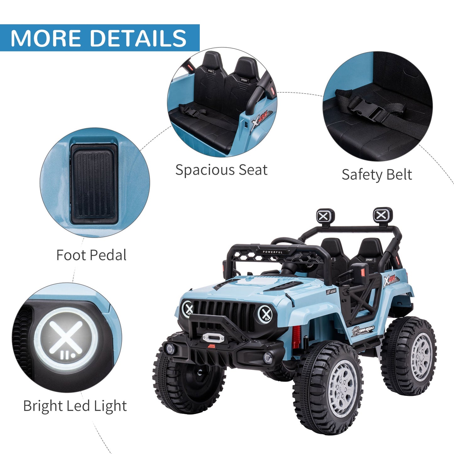 12V Kids Ride-on Truck with Remote Control, Battery-Operated Kids Car with Led Lights, Electric Ride on Toy with Spring Suspension, Music, Horn, 3 Speeds, Blue - Gallery Canada