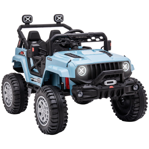 12V Kids Ride-on Truck with Remote Control, Battery-Operated Kids Car with Led Lights, Electric Ride on Toy with Spring Suspension, Music, Horn, 3 Speeds, Blue