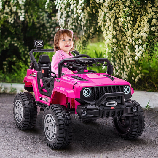 12V Kids Ride-on Truck with Remote Control, Battery-Operated Kids Car with Led Lights, Electric Ride on Toy with Spring Suspension, Music, Horn, 3 Speeds, Pink - Gallery Canada