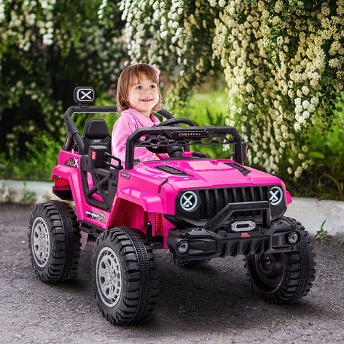 12V Kids Ride-on Truck with Remote Control, Battery-Operated Kids Car with Led Lights, Electric Ride on Toy with Spring Suspension, Music, Horn, 3 Speeds, Pink