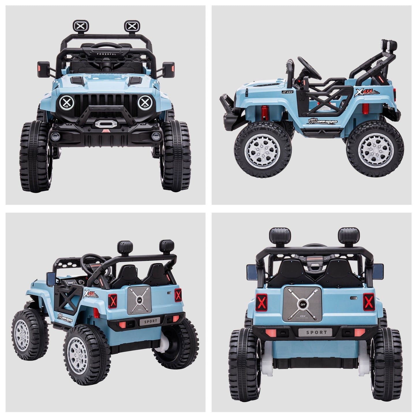 12V Kids Ride-on Truck with Remote Control, Battery-Operated Kids Car with Led Lights, Electric Ride on Toy with Spring Suspension, Music, Horn, 3 Speeds, Blue - Gallery Canada