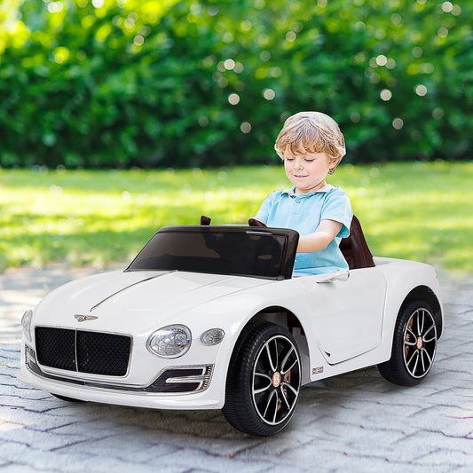 12V Ride On Car Licensed Bentley Battery Powered Electric Vehicles w/ Parent Remote Control, 2 Speed - White - Gallery Canada