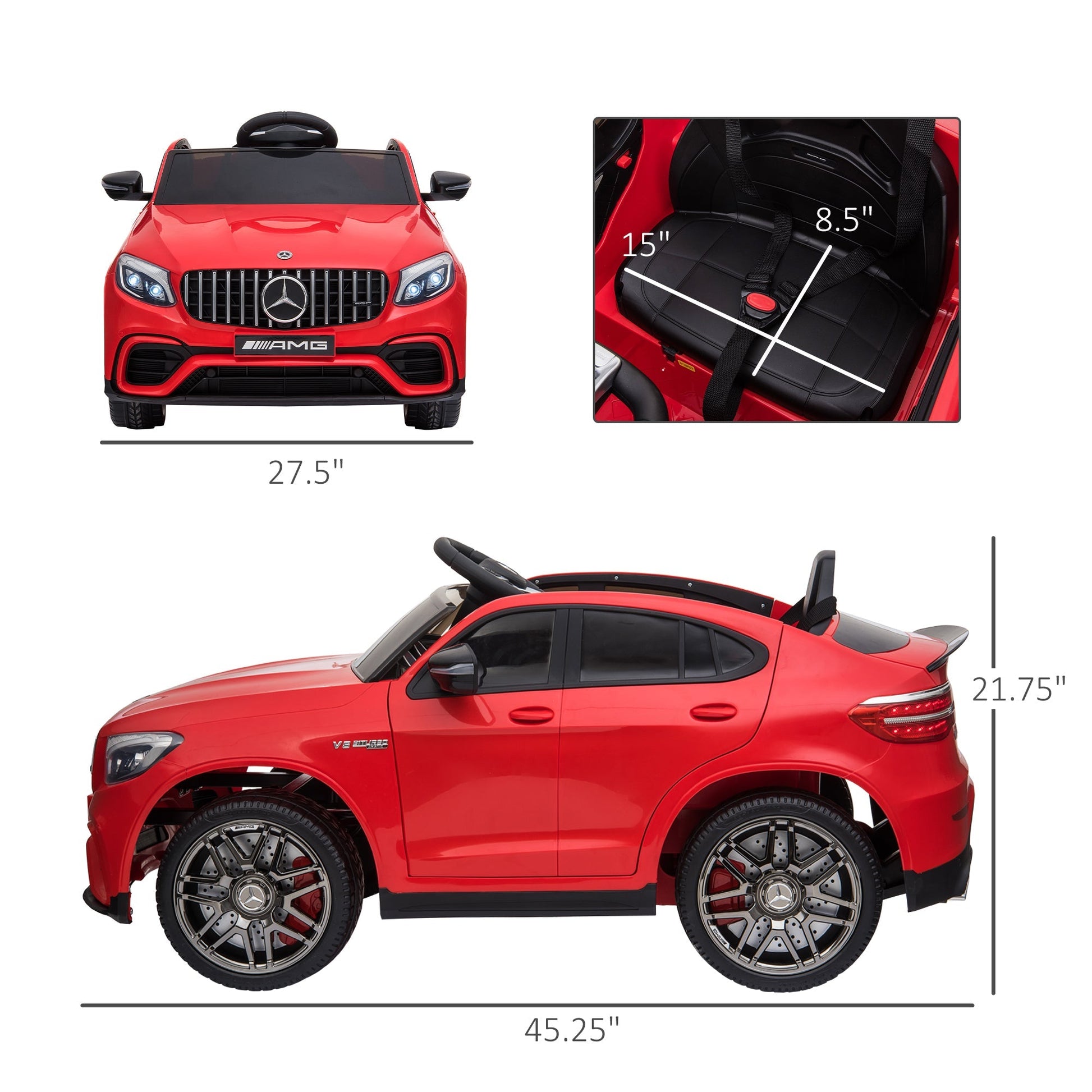 12V Ride On Toy Car for Kids with Remote Control, Mercedes Benz AMG GLC63S Coupe, 2 Speed, with Music, Electric Light, Red - Gallery Canada