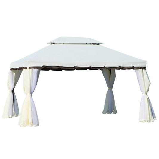 13' x 10' Outdoor Patio Gazebo Canopy with 2-Tier Polyester Roof, Vented Mesh Sidewall &; Strong Aluminum Frame, Cream White - Gallery Canada