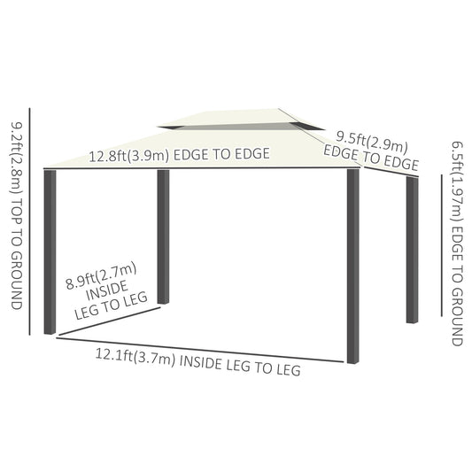 13' x 10' Outdoor Patio Gazebo Canopy with 2-Tier Polyester Roof, Vented Mesh Sidewall &; Strong Aluminum Frame, Cream White - Gallery Canada