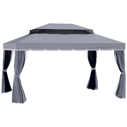 13' x 10' Patio Gazebo, Double Roof Outdoor Gazebo Canopy Shelter with Netting &; Curtains, Strong Aluminum Frame, Dark Grey - Gallery Canada