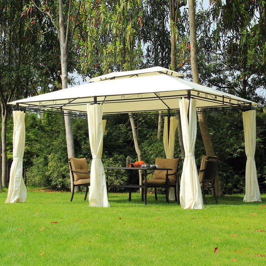 13' x 10' Soft-top Gazebo Patio Steel Canopy Portable Party Event with Double Canopy Roof, Curtains, Cream White - Gallery Canada
