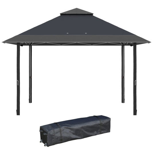 13' x 13' Pop Up Party Tent Outdoor Canopy with Top Vent, 3-Level Adjustable Height, and Roller Bag, Grey - Gallery Canada