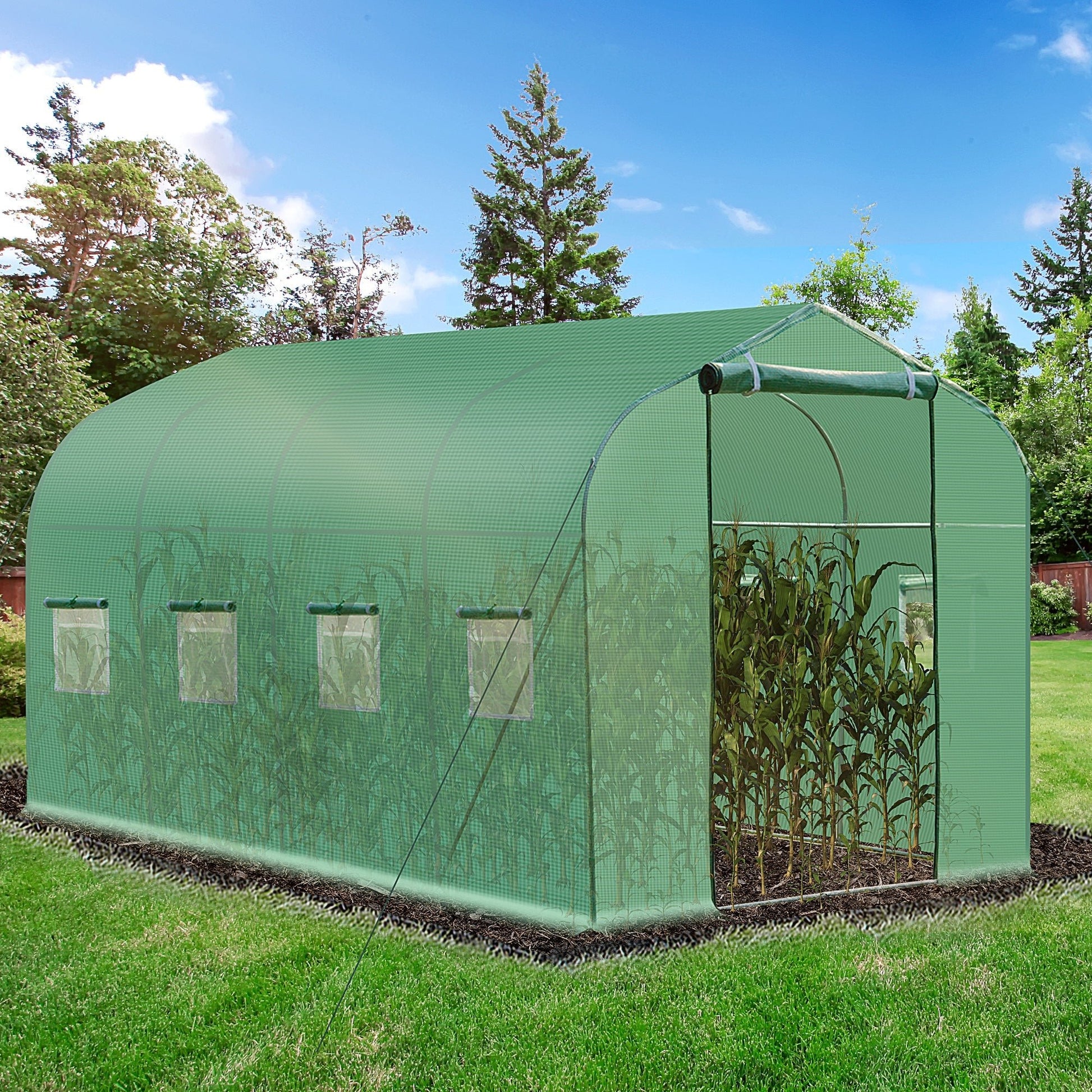 13' x 6.5' x 6.5' Steeple Walk-in Greenhouse Garden Plant Seed Grow Tent Polytennel with Windows and Door Green - Gallery Canada