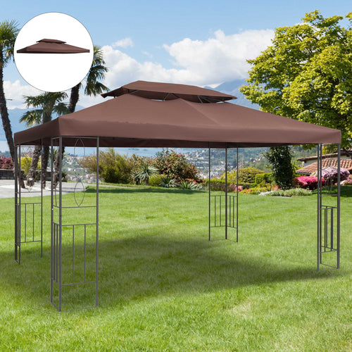 13.1' x 9.8' Gazebo Replacement Canopy, 2 Tier Top Roof Garden Pavilion UV Cover, Brown (TOP ONLY)