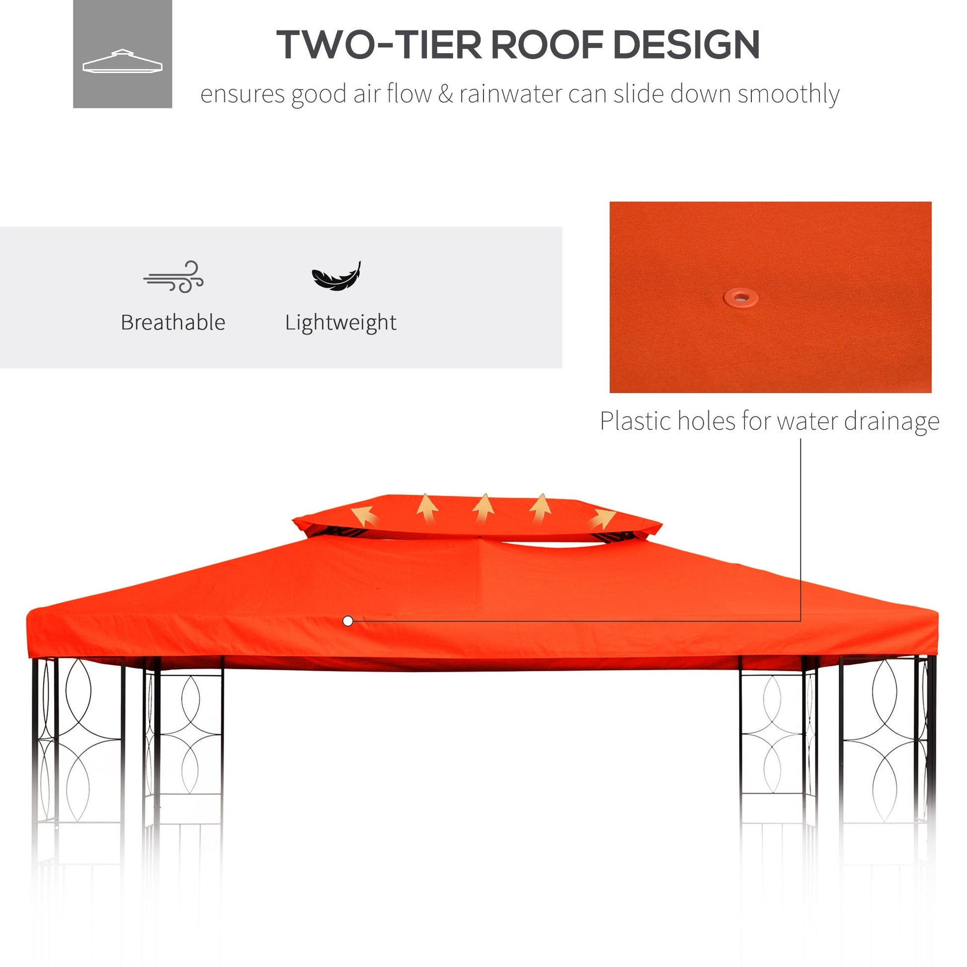 13.1' x 9.8' Gazebo Replacement Canopy 2 Tier Top UV Cover Pavilion Garden Patio Outdoor, Rust Red (TOP ONLY) - Gallery Canada