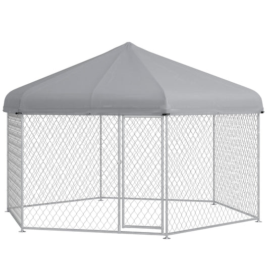 13.4' x 11.5' x 8.8' Outdoor Dog Kennel Dog Run with Waterproof, UV Resistant Cover for Medium Large Sized Dogs, Silver at Gallery Canada
