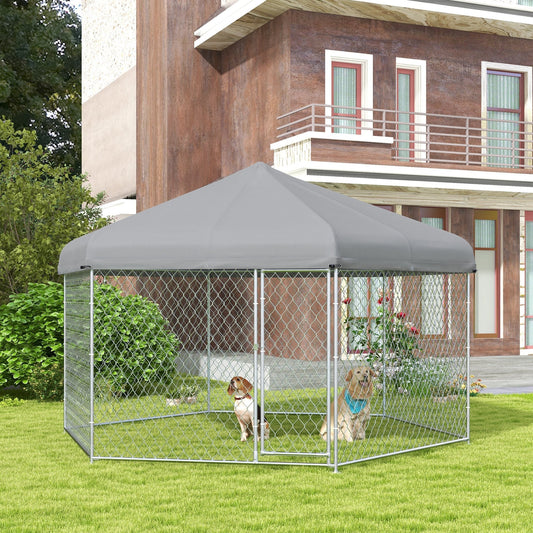 13.4' x 11.5' x 8.8' Outdoor Dog Kennel Dog Run with Waterproof, UV Resistant Cover for Medium Large Sized Dogs, Silver - Gallery Canada