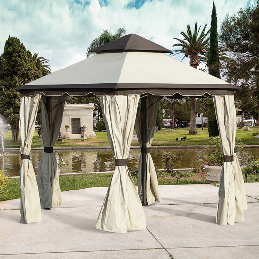 13x13ft Hexagonal Patio Gazebo, Double Roof Garden Pavilion Outdoor Marquee Canopy Wedding Party Tent Shelter with Sidewall Panels - Gallery Canada