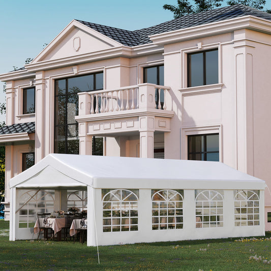 13’x26’ Heavy-duty Outdoor Carport Party Event Tent Patio Gazebo Canopy with 4 Sidewalls, White - Gallery Canada