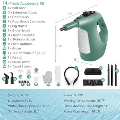 1400W Handheld Steam Cleaner with 14-Piece Accessory Kit and Child Lock at Gallery Canada