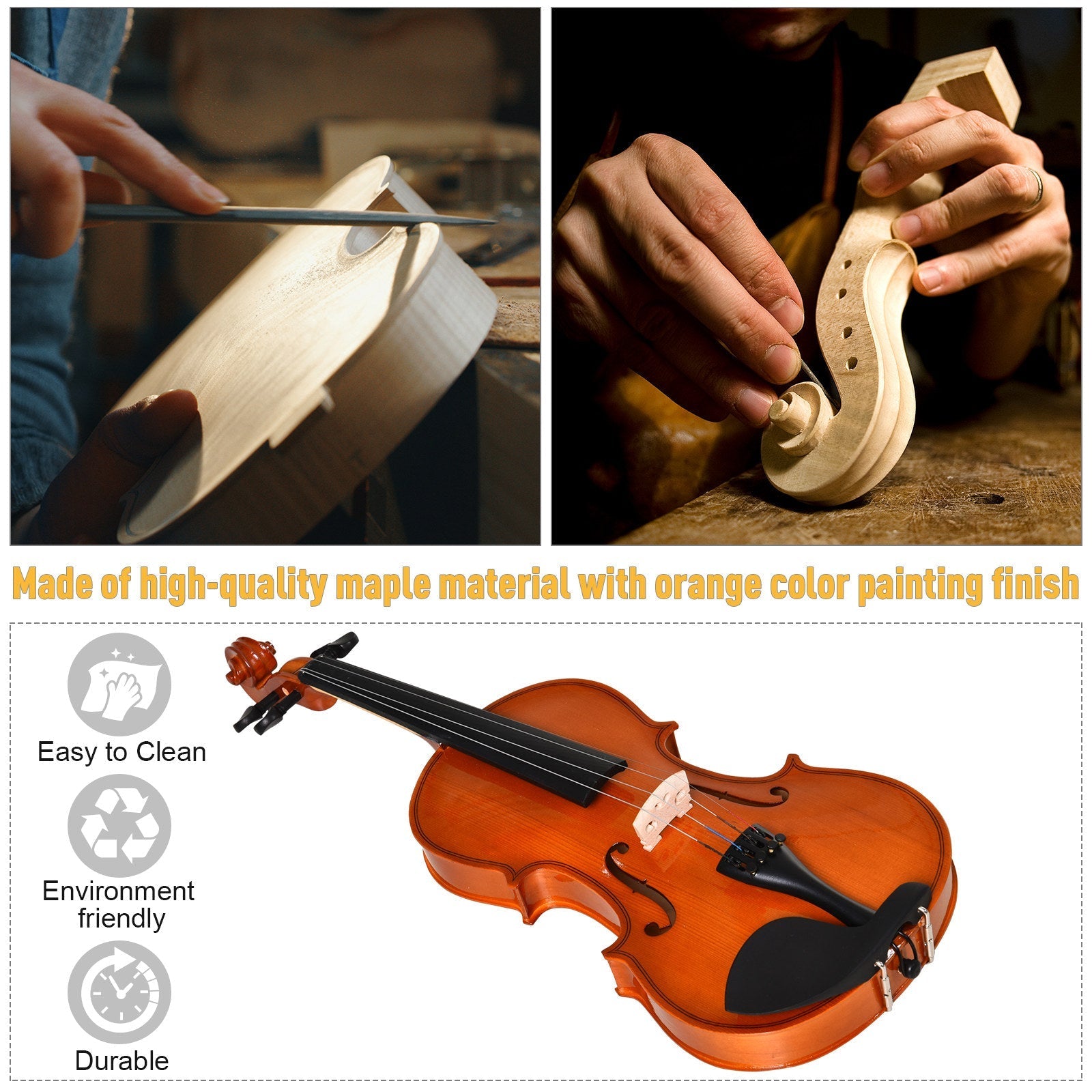 14/4 Violin Maple Wood Full Set of Accessories Storage Box, Orange at Gallery Canada