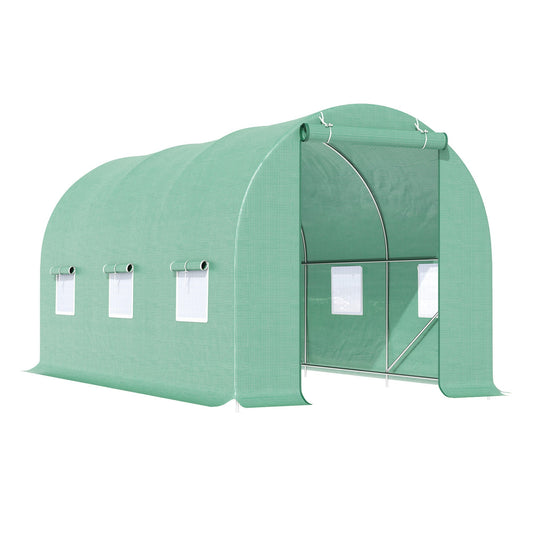 15' x 6.6' x 6.6' Walk-in Tunnel Greenhouse Garden Plant Seed Growing Warm House Outdoor Hot House w/ Roll Up Door, Windows, PE Cover Green - Gallery Canada