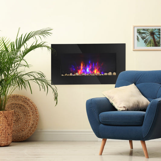 1500W Electric Fireplace Heater Wall Mounted With Remote Control LED Flame 7 Color - Gallery Canada