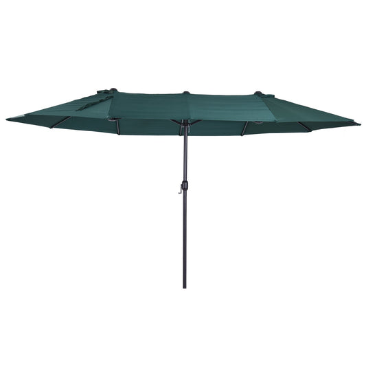 15ft Double-sided Patio Umbrella with Twin Canopy, Extra Large Outdoor Parasol with Crank for Pool, Deck, Market, Dark Green - Gallery Canada