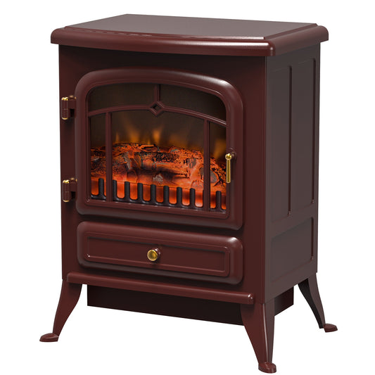 16" Free Standing Electric Fireplace Portable Adjustable Stove with Heater Wood Burning Flame 750/1500W Red Brown - Gallery Canada