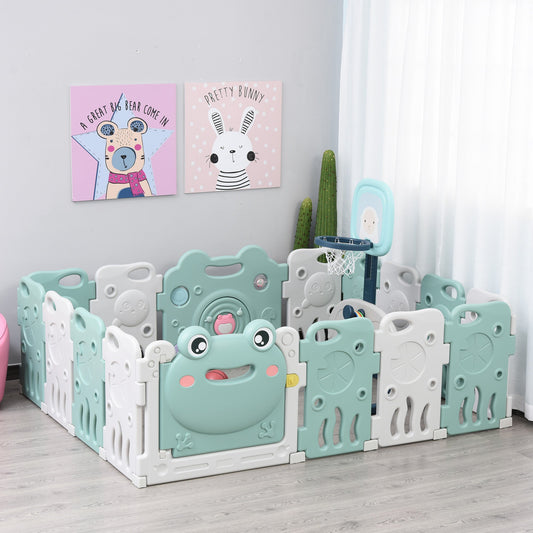 16 pcs Baby Enclosure, Children Playpen Safety Gate Kids Activity Center Fence Frog Shape for Home Indoor Mom's Helper w/ Toys HDPE - Gallery Canada