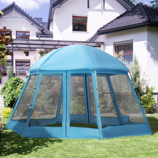 16.1' Hexagon Shape Screen House, Canopy Shelter Gazebo Camping Outdoor Instant Setup Mesh Tent Fits 6-8 People w/ Carry Bag &; Ground Stakes, Blue - Gallery Canada
