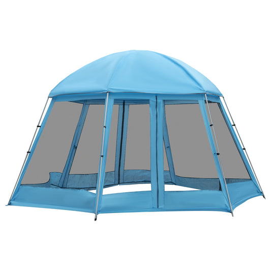16.1' Hexagon Shape Screen House, Canopy Shelter Gazebo Camping Outdoor Instant Setup Mesh Tent Fits 6-8 People w/ Carry Bag &; Ground Stakes, Blue at Gallery Canada