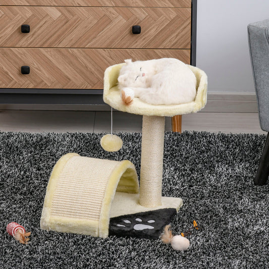 17” Cat Scratching Tree Kitty House Kitten Activity Centre Pet Bed Post Furniture with Hanging Toy (Beige) - Gallery Canada