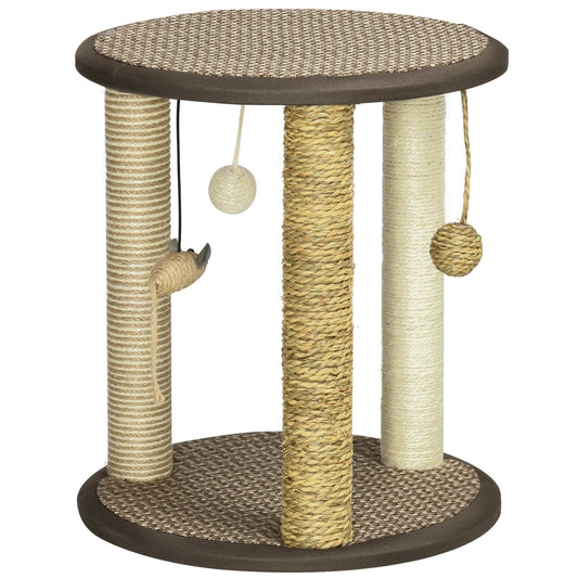17" Cat Tree, Kitty Activity Centre with Hanging Toys, Cat Tower with Jute, Sisal, Seagrass Scratching Post, Brown - Gallery Canada