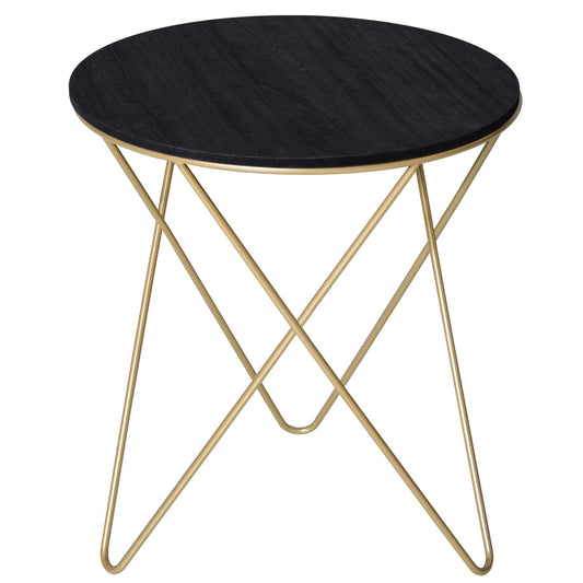 17" Round Sofa Side Table, Wood Top End Table, Accent Coffee Table with Metal Leg for Living Room, Bedroom, Black and Gold - Gallery Canada
