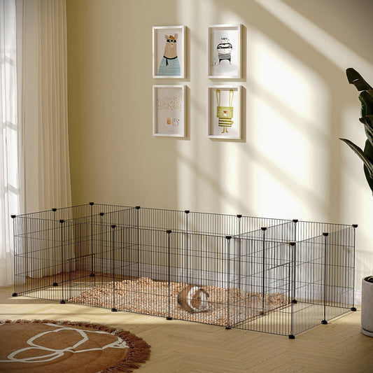 18 Panels Small Animal Cage with Doors, Guinea Pig Playpen, Portable Metal Wire Yard for Hedgehogs - Gallery Canada