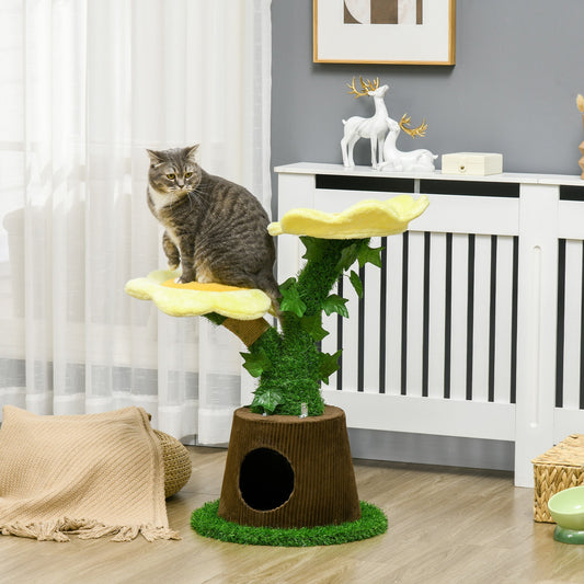 18" Plush Cat Tree with Two Flower Platforms, Multi-Activity Centre Cat Tower with Jute Scratching Posts, Elevated Perches, Round Roomy Condo with Door, Green - Gallery Canada