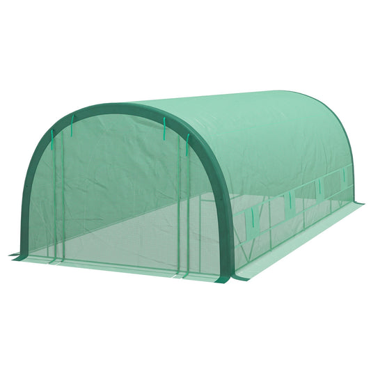 19.5' x 10' x 6.5' Upgraded Tunnel Greenhouse Green House with Mesh Door and Windows, 15 Plant Labels and Gloves, Green - Gallery Canada