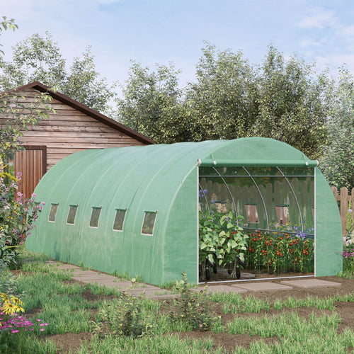 19.7' x 9.8' x 6.6' Large Walk-in Greenhouse Garden Plant Seed Growing Tent Tunnel Shed with Windows and Door Green
