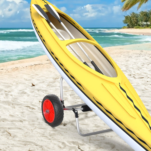 198LBS Kayak Cart, Foldable Canoe Dolly, Kayak Carrier Transport Trailer w/ NO-Flat Wheel and Aluminum Frame, Silver
