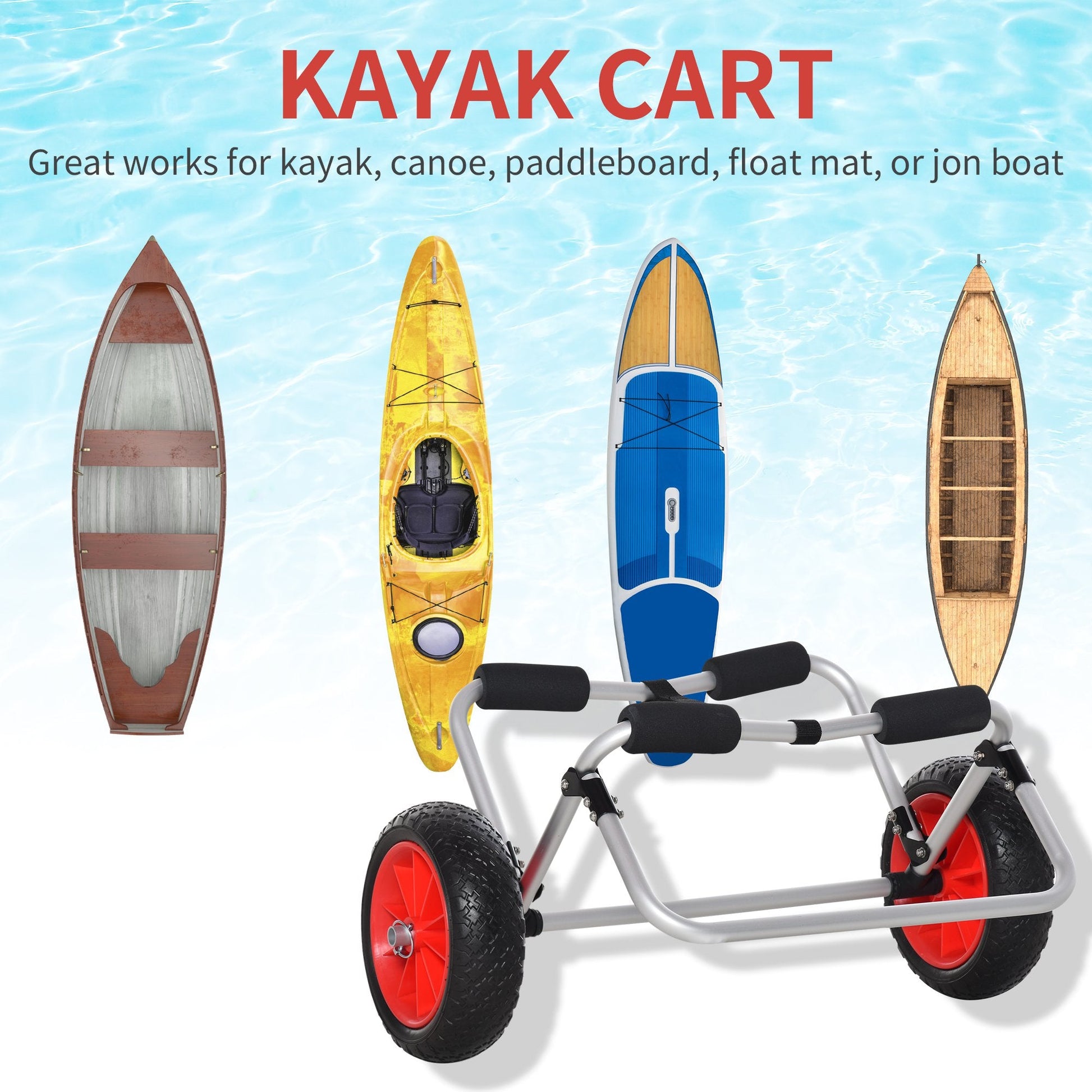 198LBS Kayak Cart, Foldable Canoe Dolly, Kayak Carrier Transport Trailer w/ NO-Flat Wheel and Aluminum Frame, Silver at Gallery Canada