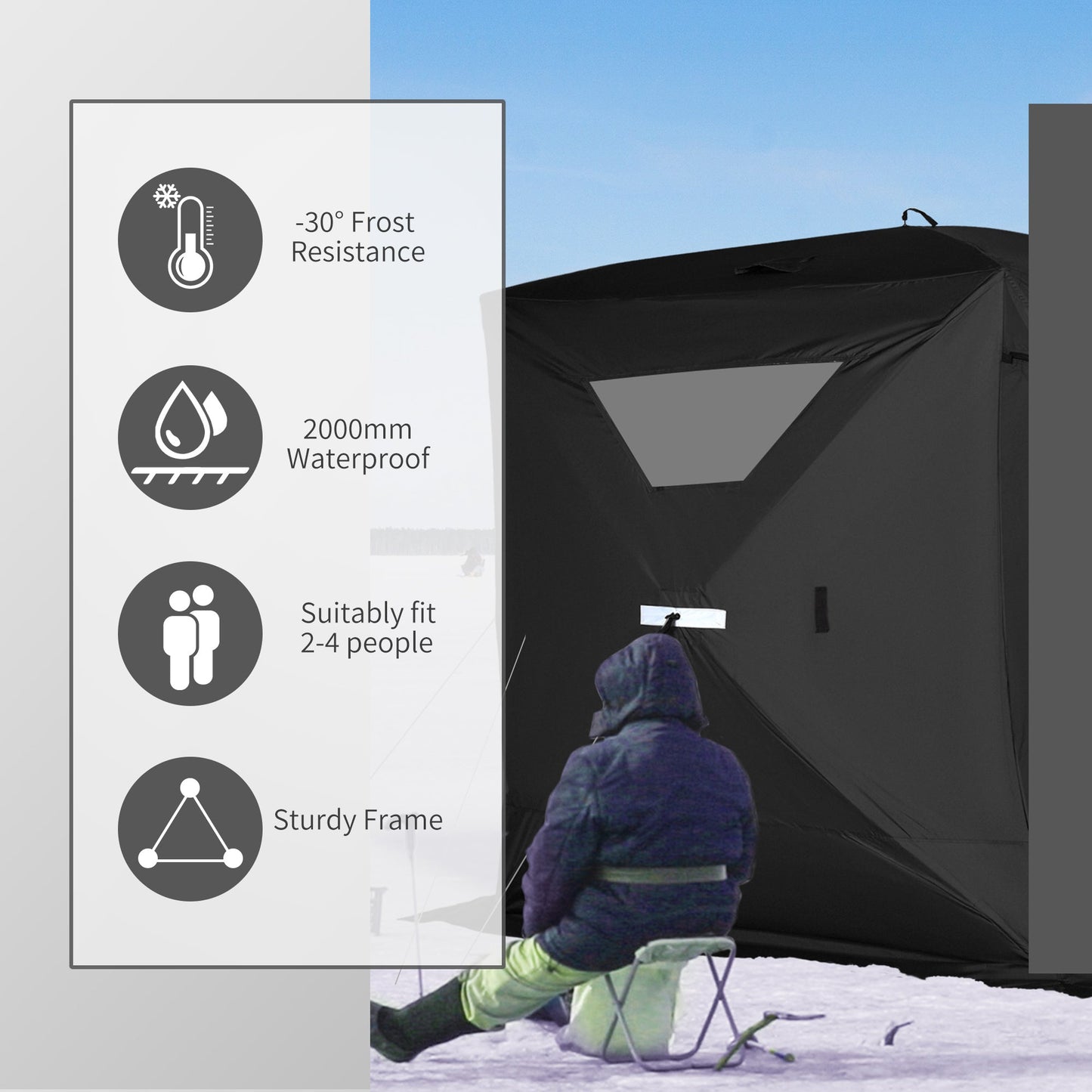 2-4 Person Pop-up Ice Fishing Tent Portable Ice Fishing Shelter with Windproof Windows and Carrying Bag Hub Fish Shelter, Black at Gallery Canada