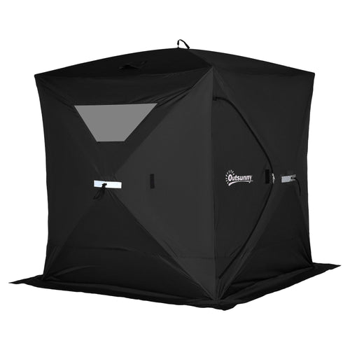 2-4 Person Pop-up Ice Fishing Tent Portable Ice Fishing Shelter with Windproof Windows and Carrying Bag Hub Fish Shelter, Black