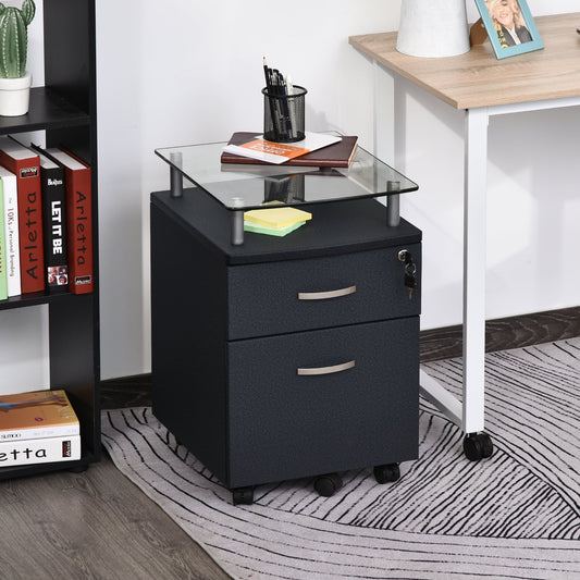 2 Drawer Filing Cabinet with Lock, Vertical File Cabinet with Wheels, Mobile Office Cabinet for Letter, A4 Size Files, Black - Gallery Canada