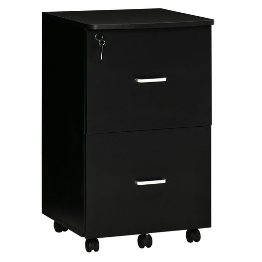 2 Drawer Mobile File Cabinet with Lock, Wood Office Filing Cabinet with Locking Wheels for Letter and A4 Size, Black - Gallery Canada