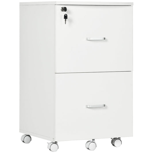 2 Drawer Mobile File Cabinet with Lock, Wood Office Filing Cabinet with Locking Wheels for Letter and A4 Size, White - Gallery Canada