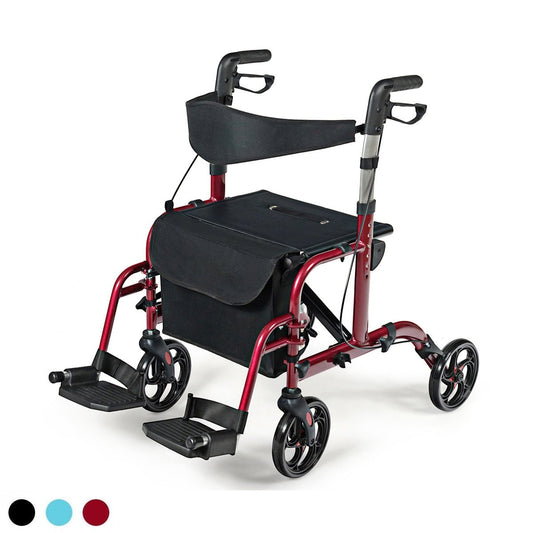2-in-1 Adjustable Folding Handle Rollator Walker with Storage Space at Gallery Canada