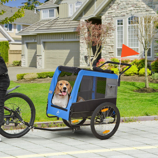 2-in-1 Dog Bike Trailer Pet Stroller for Medium Dogs with Suspension, Hitch, Storage, Bicycle Cart Wagon Cargo Carrier Attachment for Travel, Blue - Gallery Canada