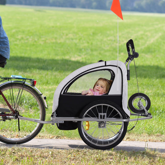 2-in-1 Double Bike Trailer for Kids, Foldable Toddler Stroller Carrier, Bicycle Trailer Black and White - Gallery Canada