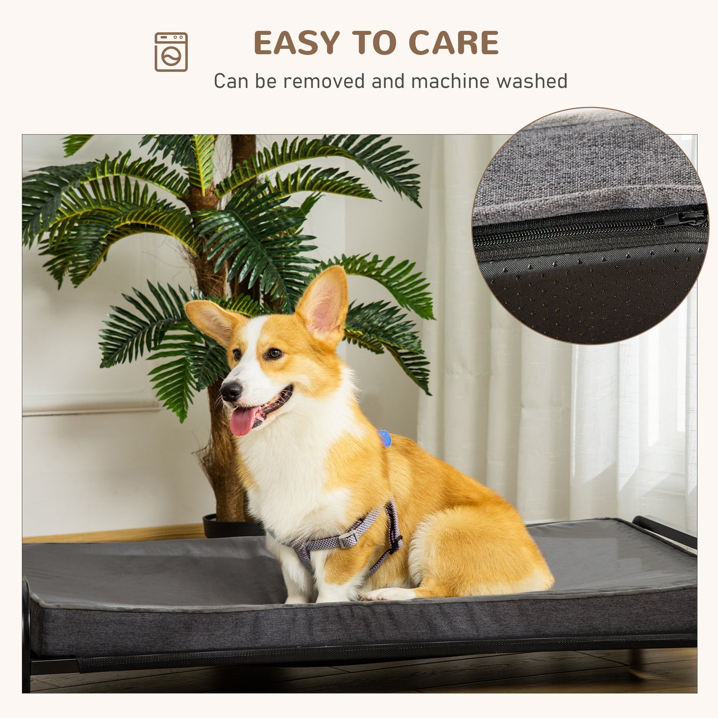 2-IN-1 Elevated Pet Bed for Large &; Medium-Sized Dog Steel Frame Removable Sponge Cushion Breathable Linen Fabric, Grey, 43.25"x25.5"x7.75" - Gallery Canada