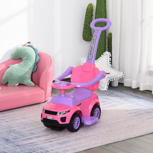 2 In 1 Kid Ride on Push Car Stroller Sliding Ride on Car with Horn Music Light Function Secure Bar Ride on Toy for Boy Girl Toddlers 1-3 Years Old Pink - Gallery Canada