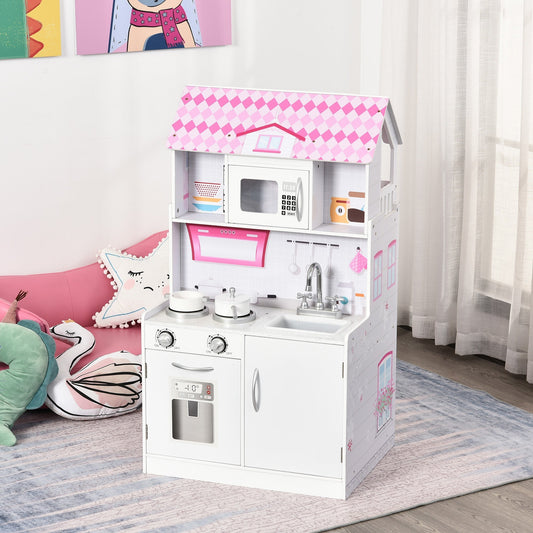 2 in 1 Multifunctional Kids kitchen Doll House Toddler Pretend Play Toy Kitchen with Accessories Realistic Play Cooking Set for Girls Boys Pink - Gallery Canada