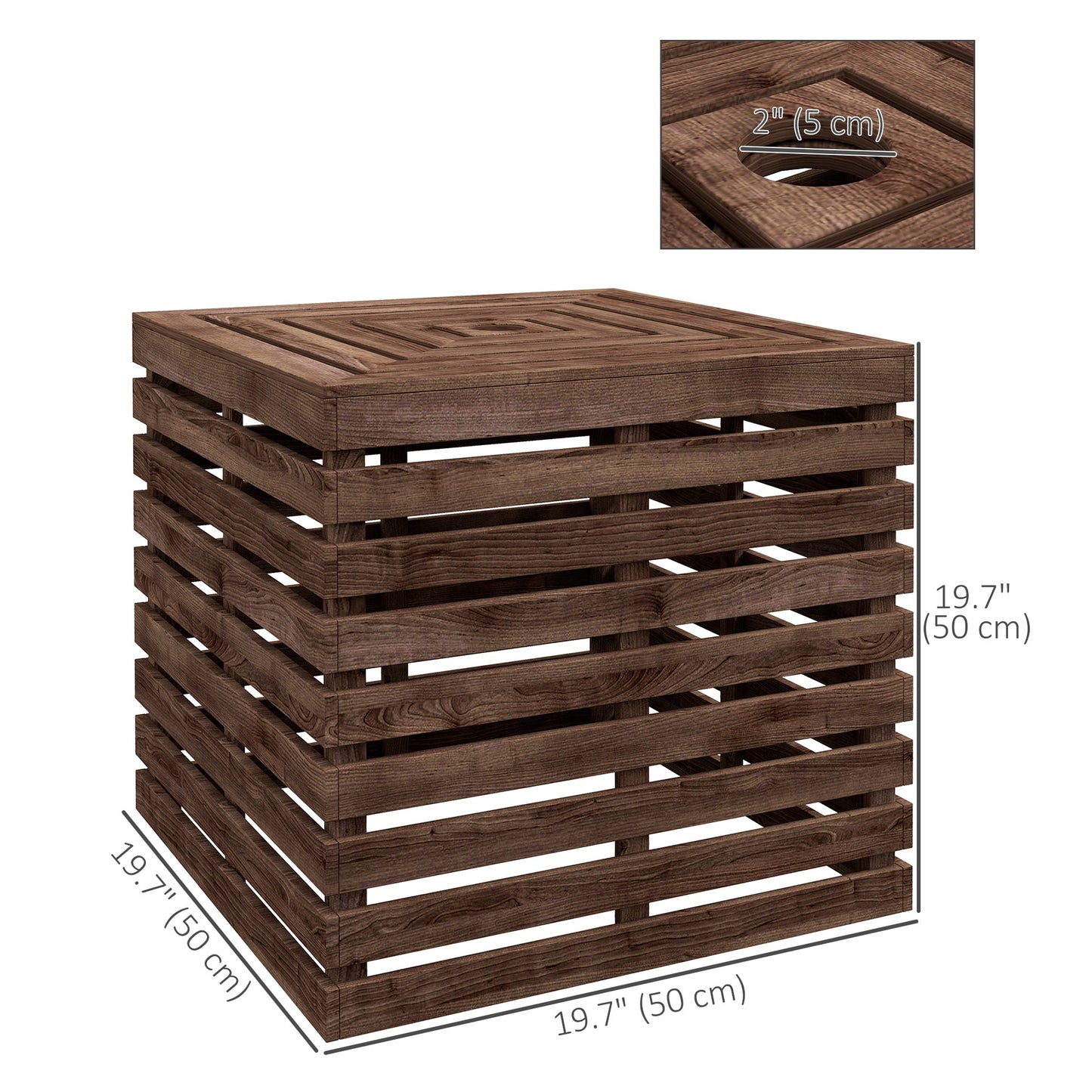 2-in-1 Outdoor Umbrella Base Storage Box Wooden Patio Side Table, Brown - Gallery Canada